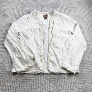 Choices Linen Open Front Jacket Women's Medium White Coastal Boho Shabby Chic